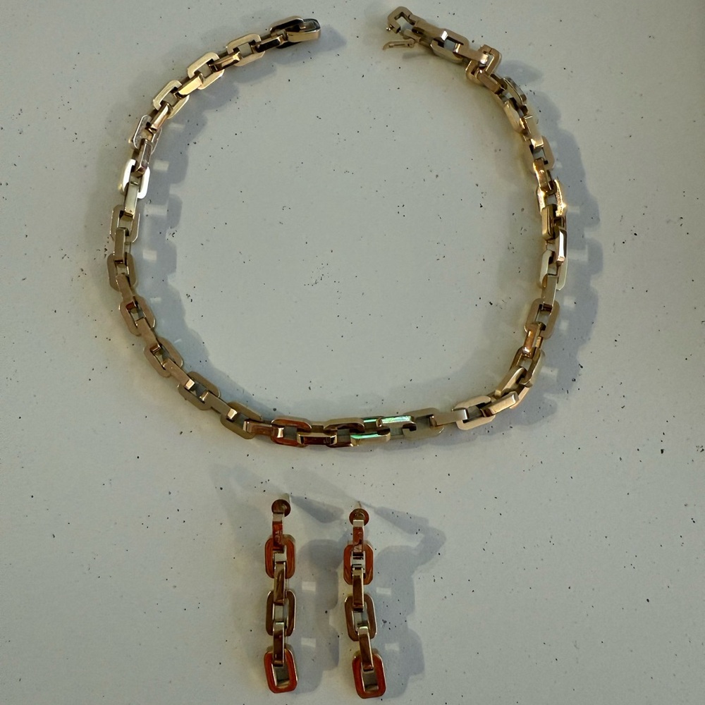 Eddie Borgo Gold Link Necklace and Drop Earrings Set